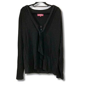 GLENSPORT Vintage black stretch jersey long sleeve tie neck blouse ~ LARGE XL 1X